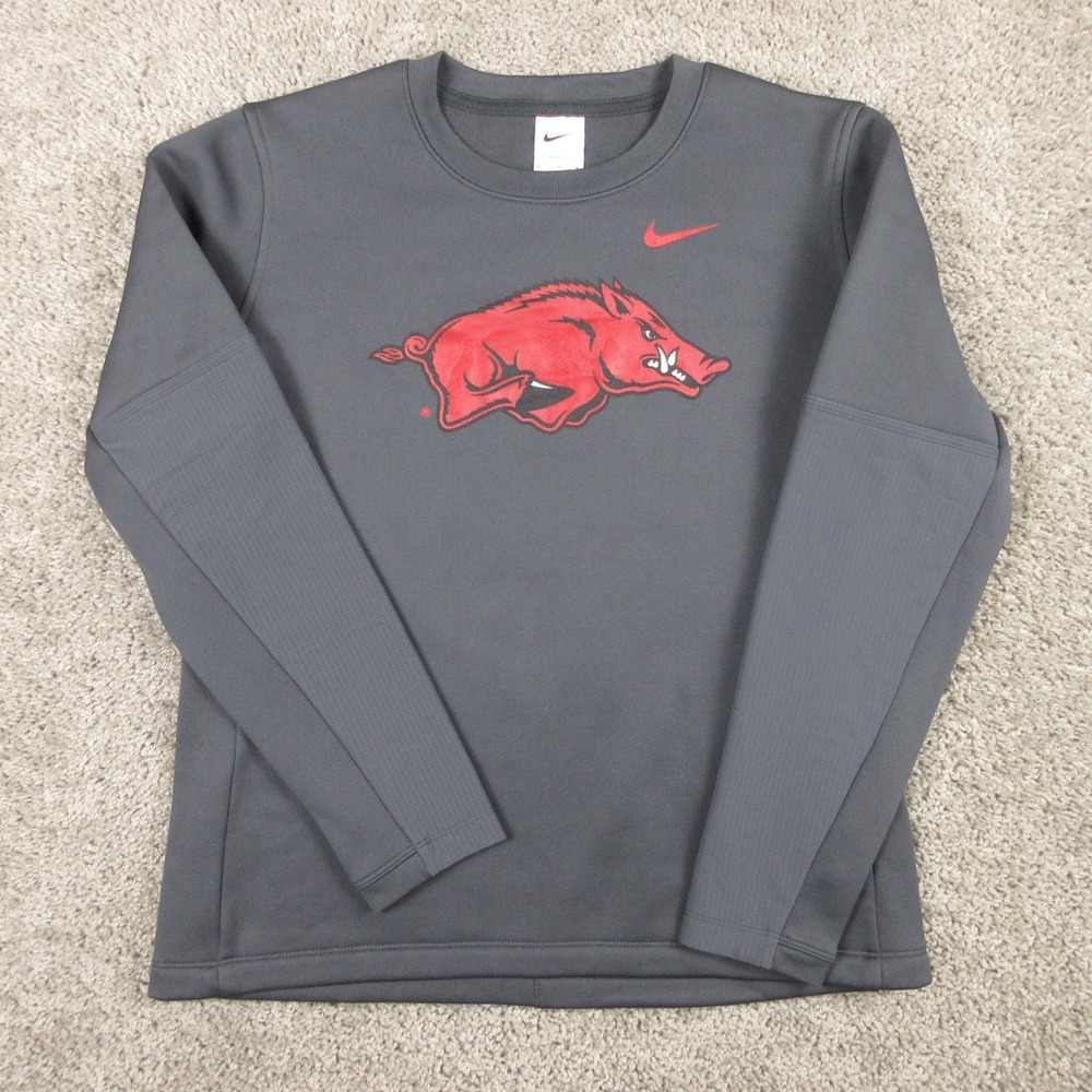 Arkansas Razorbacks Sweater Womens Medium Gray Crewneck Sweatshirt Nike Therma